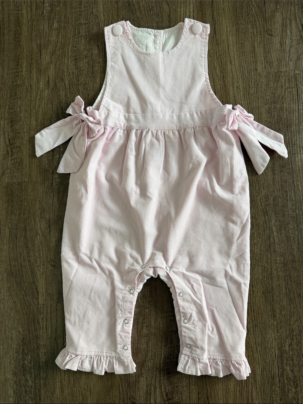 Stitchy Fish Pink Corduroy Girls' Ruffle Overalls 24M